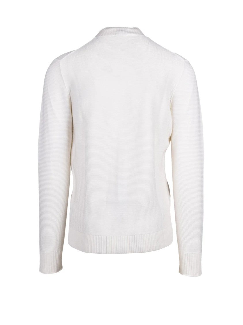 Kangra White Merino Wool Mock Neck Cardigan