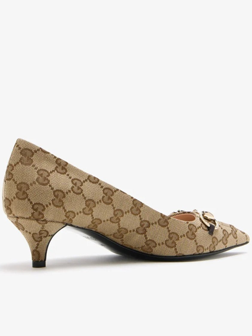Gucci Beige Werin 55 Monogram Horsebit Pumps