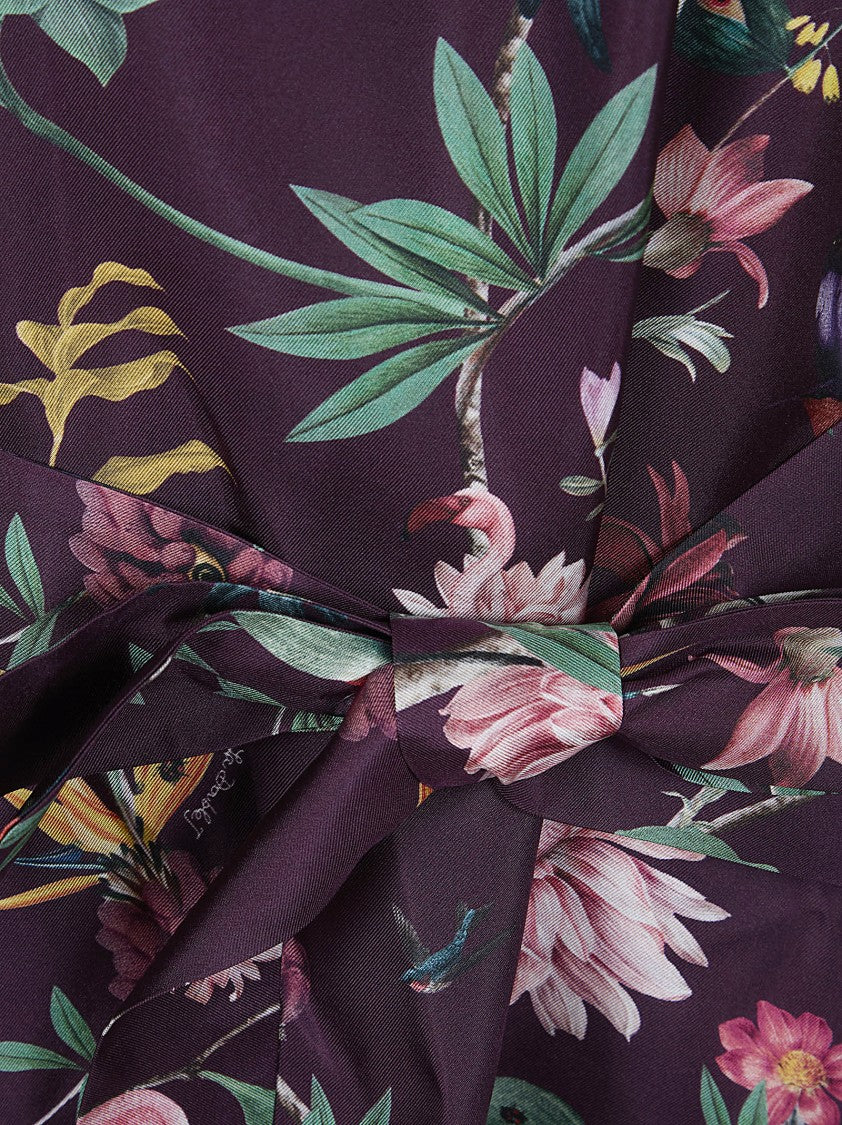 La Double J Silk Twill Maxi Kaftan Dress With Removable Waistband And Zooflora Print