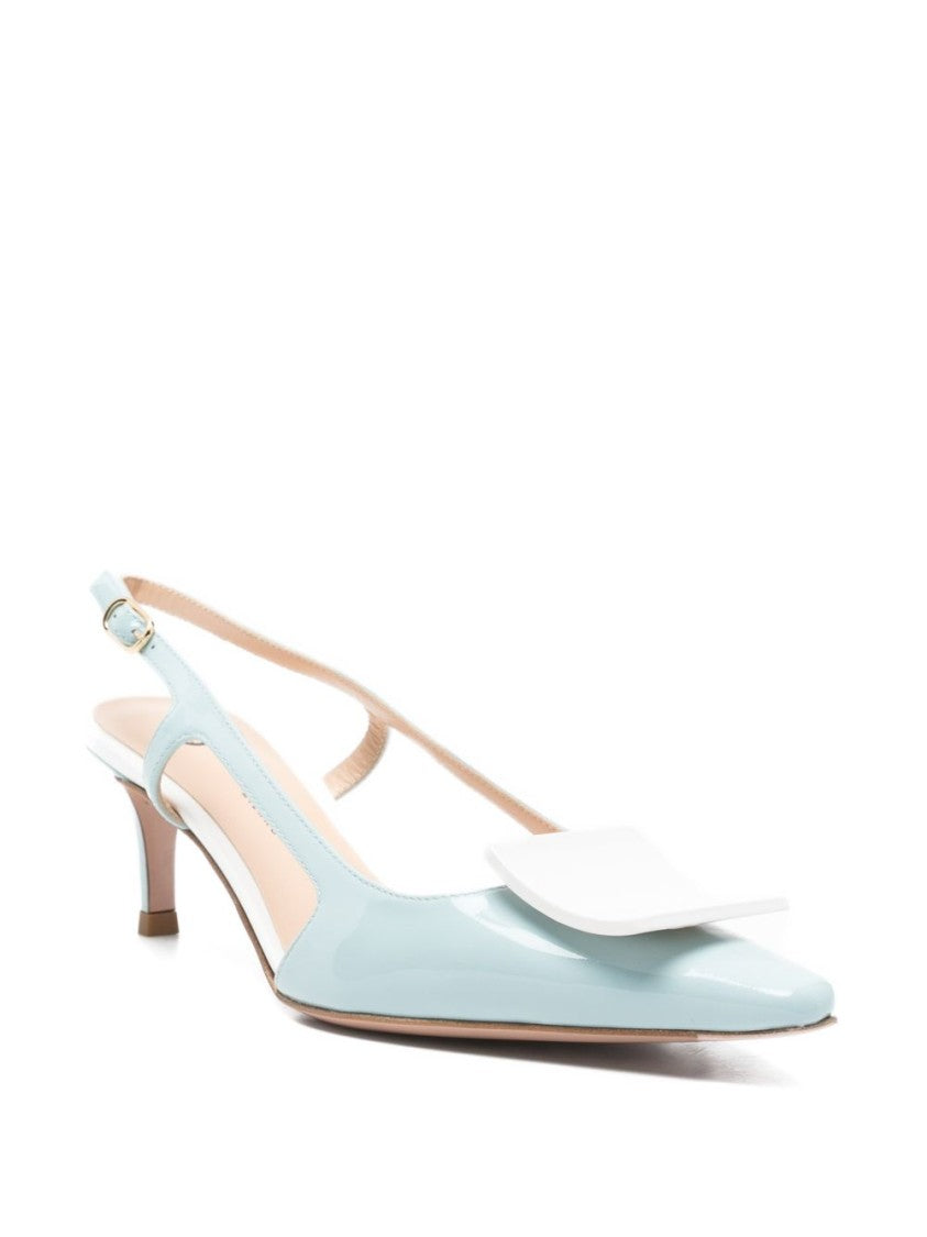 Roberto Festa Blue Square Toe Buckle Slingback Heels