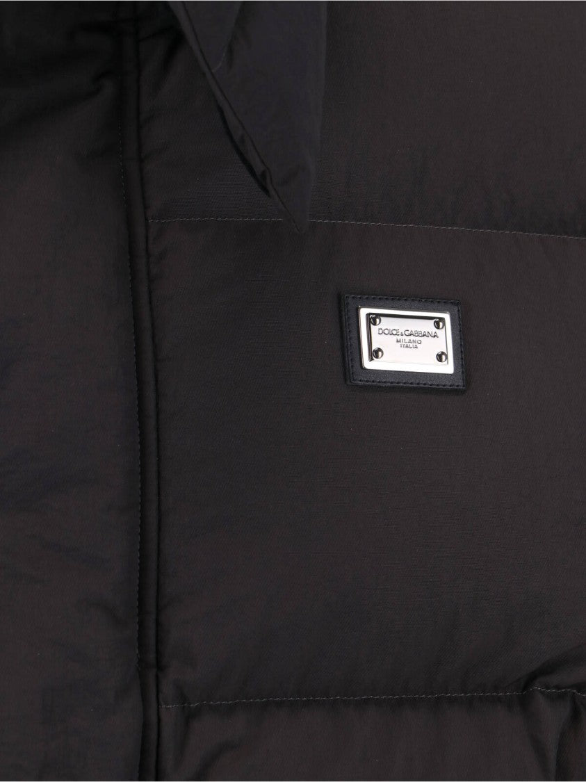 Dolce & Gabbana Quilted Black Puffer Jacket With High Collar And Adjustable Hood