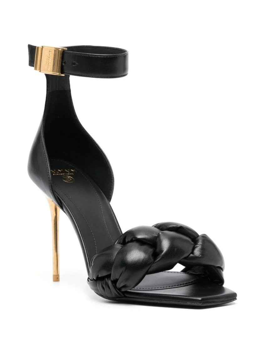 Balmain Uma-Braided Black High-Heeled Sandals