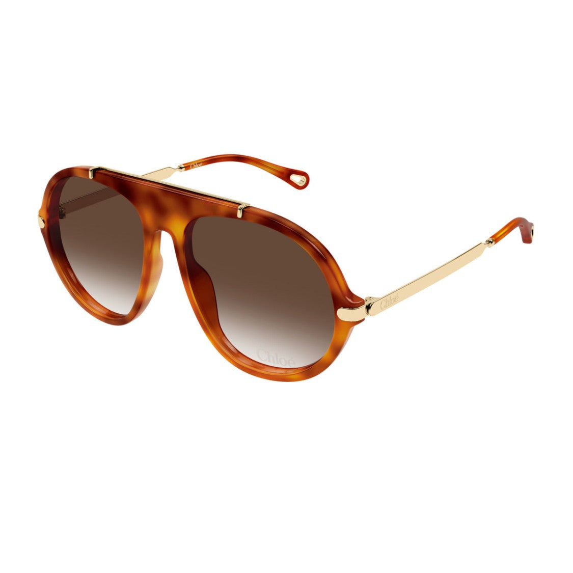Chloé Havana Gold Brown Aviator-Inspired Sunglasses With Gradient Lenses