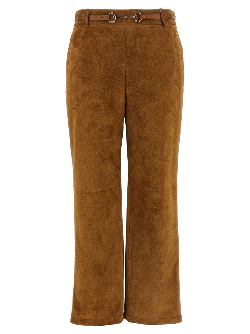 Gucci Brown Suede Pants With Leather Accents
