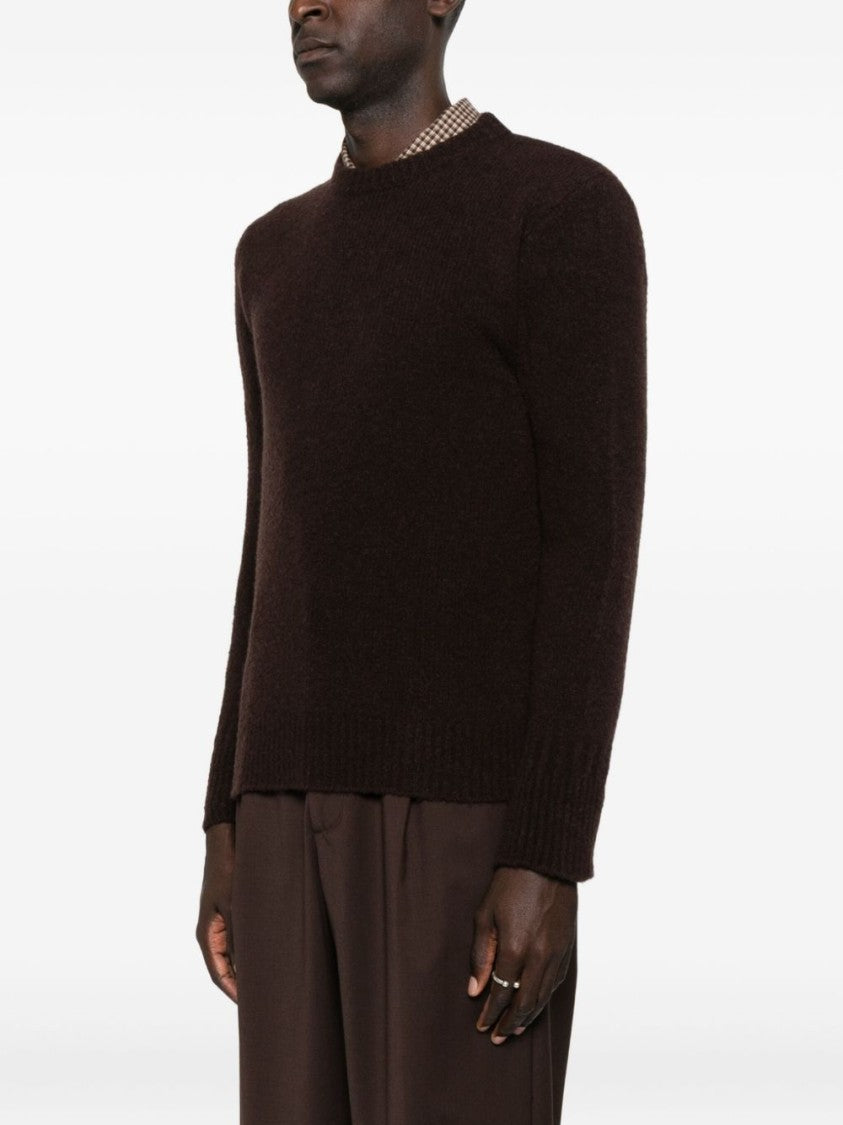 Amaranto Crew Neck Brown Knit Sweater