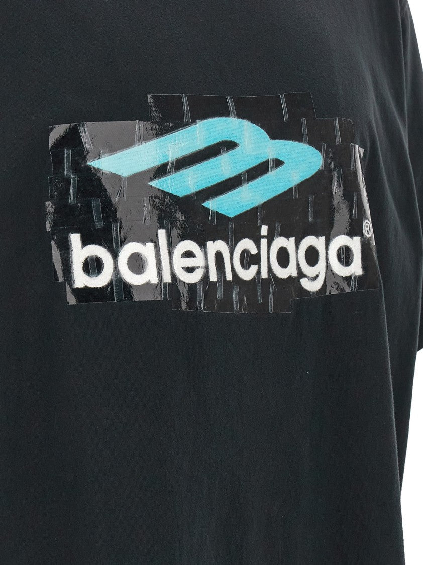 Balenciaga Relaxed Fit Black Printed T-Shirt With Layered Logo Design