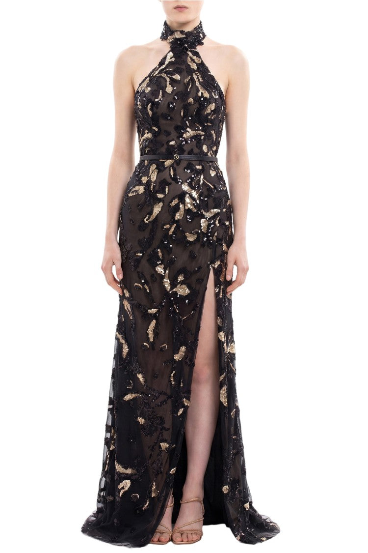 Saiid Kobeisy Halter Neck Embroidered Tulle Dress