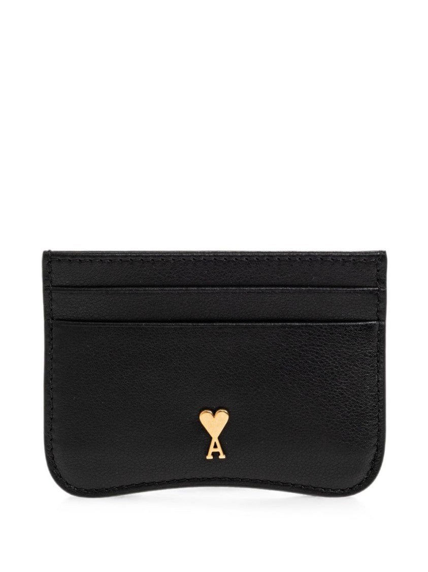 Ami Paris Gold-Tone Heart Emblem Silk-Nylon Cardholder