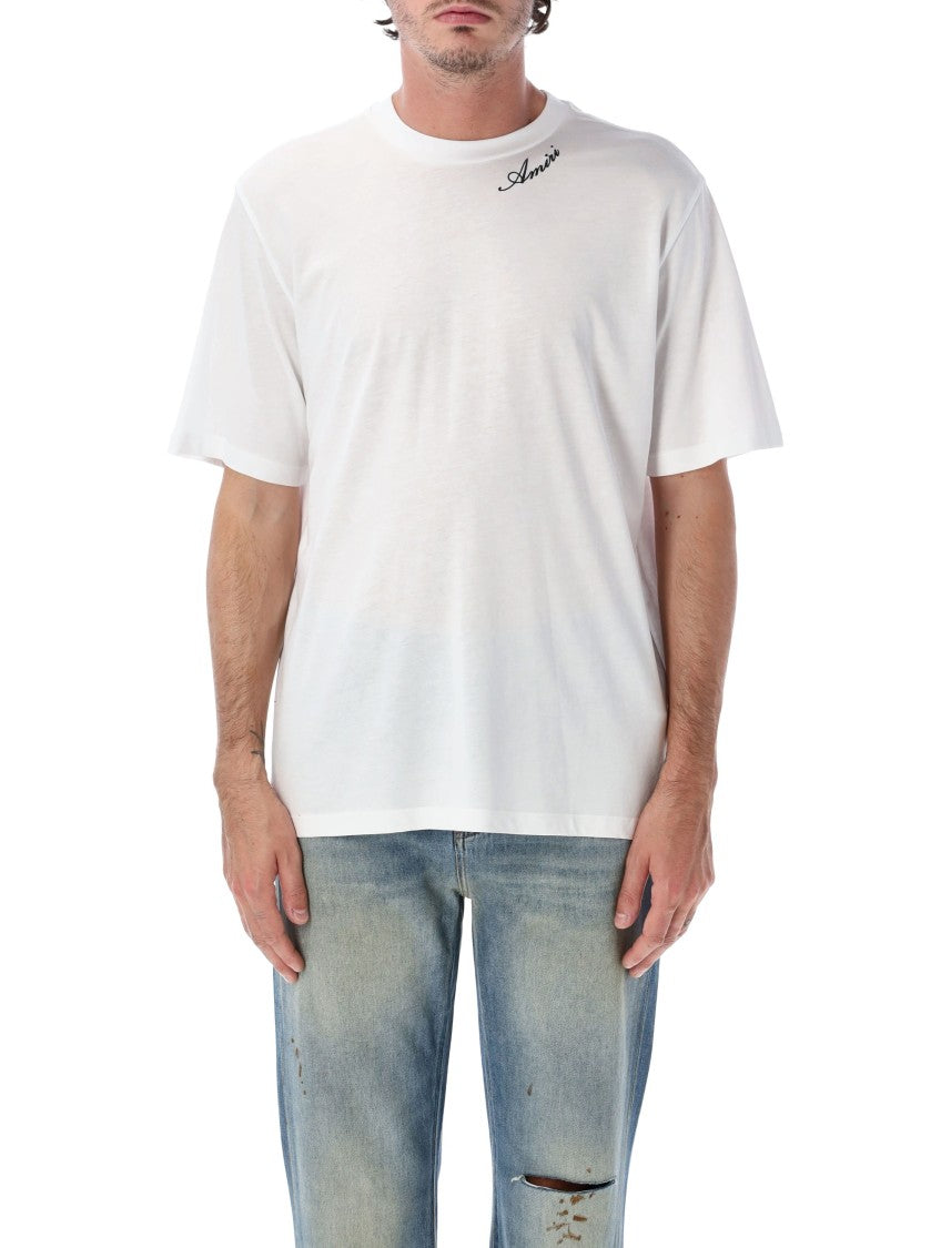 Amiri Script Cursive Logo Embroidered Cotton-Blend T-Shirt