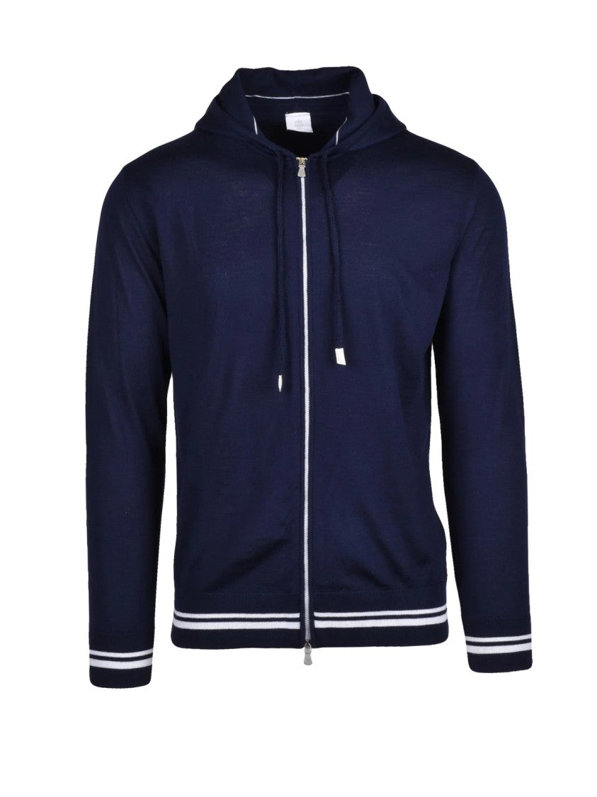 Eleventy Blue Silk-Blend Hooded Cardigan