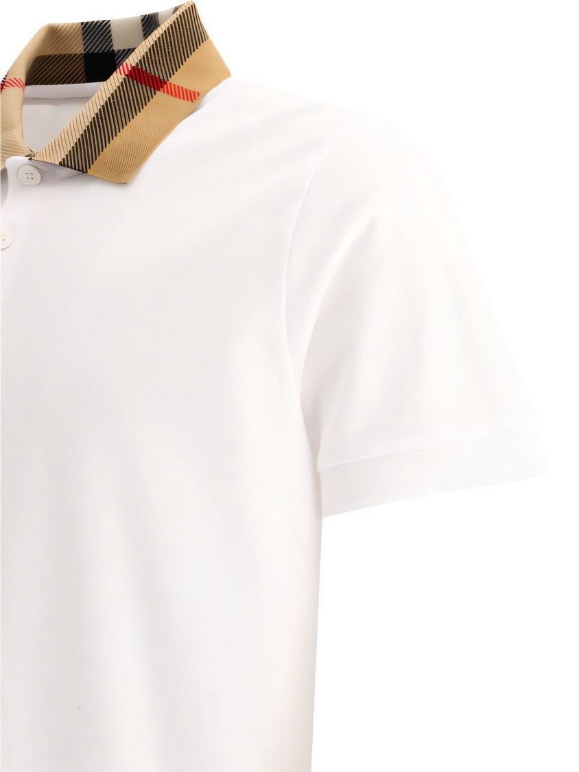 Burberry Check-Collar White Polo Shirt With Three-Button Placket
