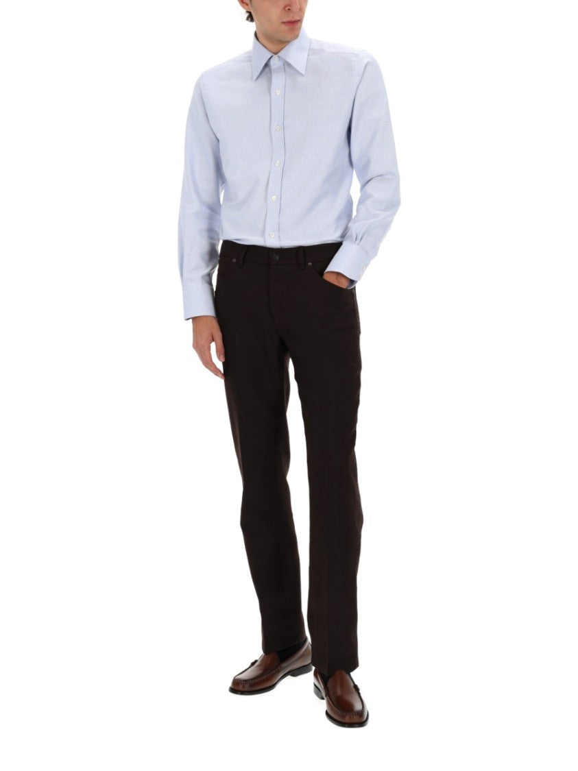 Tom Ford Blue Textured Cotton Mother-Of-Pearl Shirt
