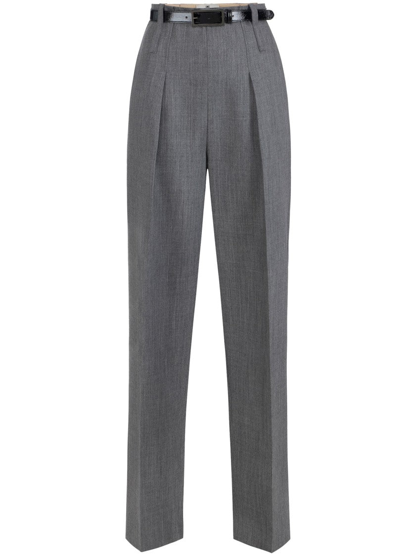 Elisabetta Franchi Tailored High-Waisted Trousers With Pleats And Textured Fabric