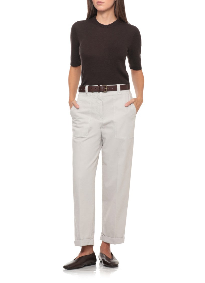 Panicale Brown Round-Neck Elastic Ribbed Cashmere Sweater