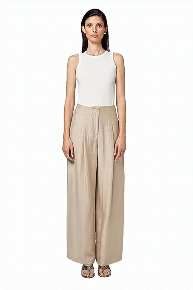 Alpha Studio High-Waisted Pleated Linen Wide-Leg Pants
