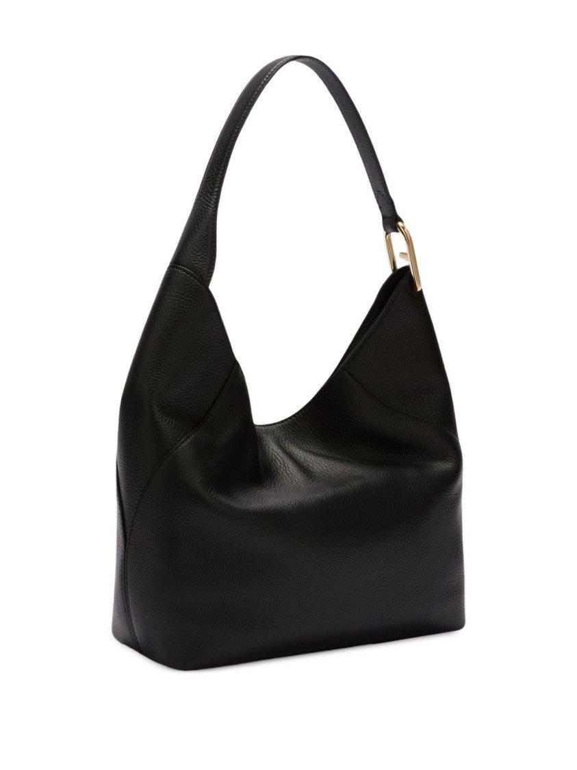 Furla Curved Black Leather Shoulder Bag