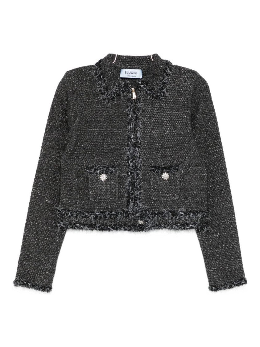 Blugirl Textured Cropped Knit Sweater With Frayed Edges