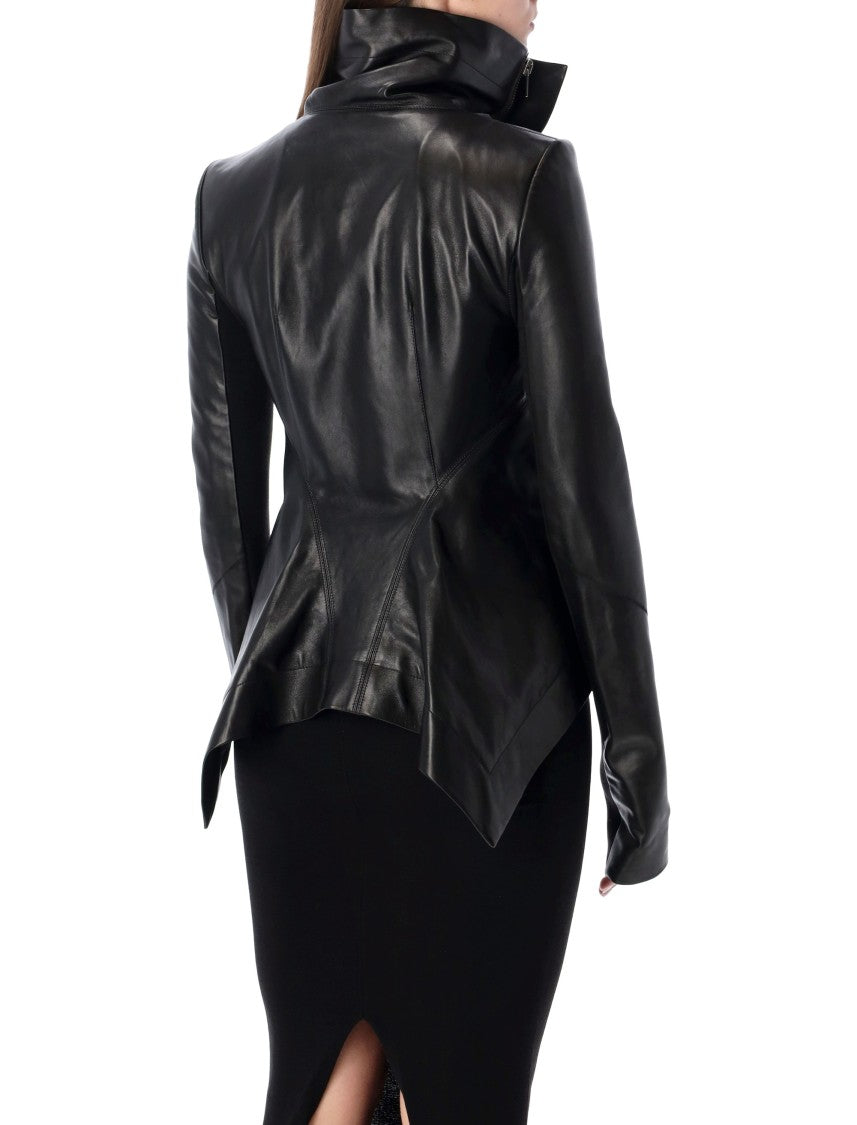 Rick Owens Naska Leather Biker Jacket With Sculptural Curved Hem
