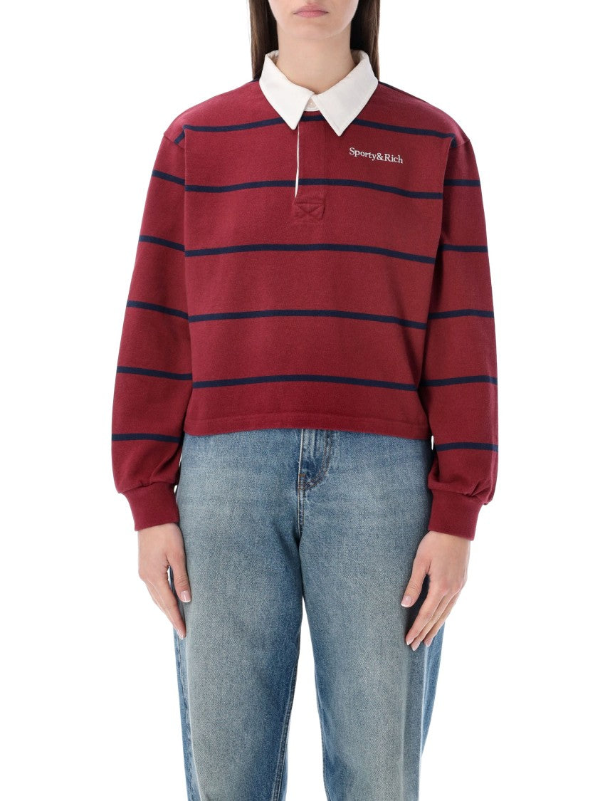 Sporty And Rich Merlot And Navy Striped Rugby Polo