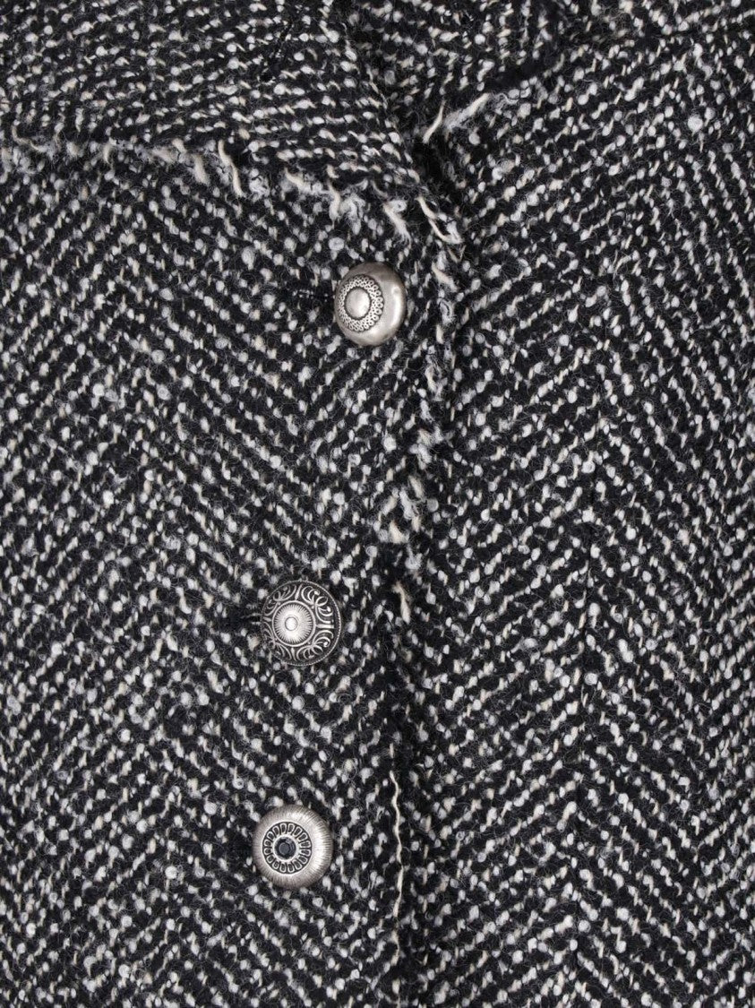 Seafarer Textured Black And White Tweed Jacket With Frayed Collar