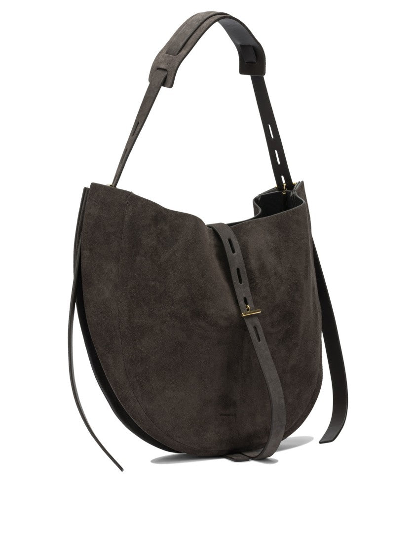Minobossi Crescent-Shaped Calfskin Shoulder Bag With Gold-Tone Detailing