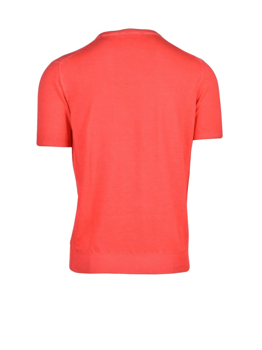 Kangra Red Crew Neck Cotton Knit Top