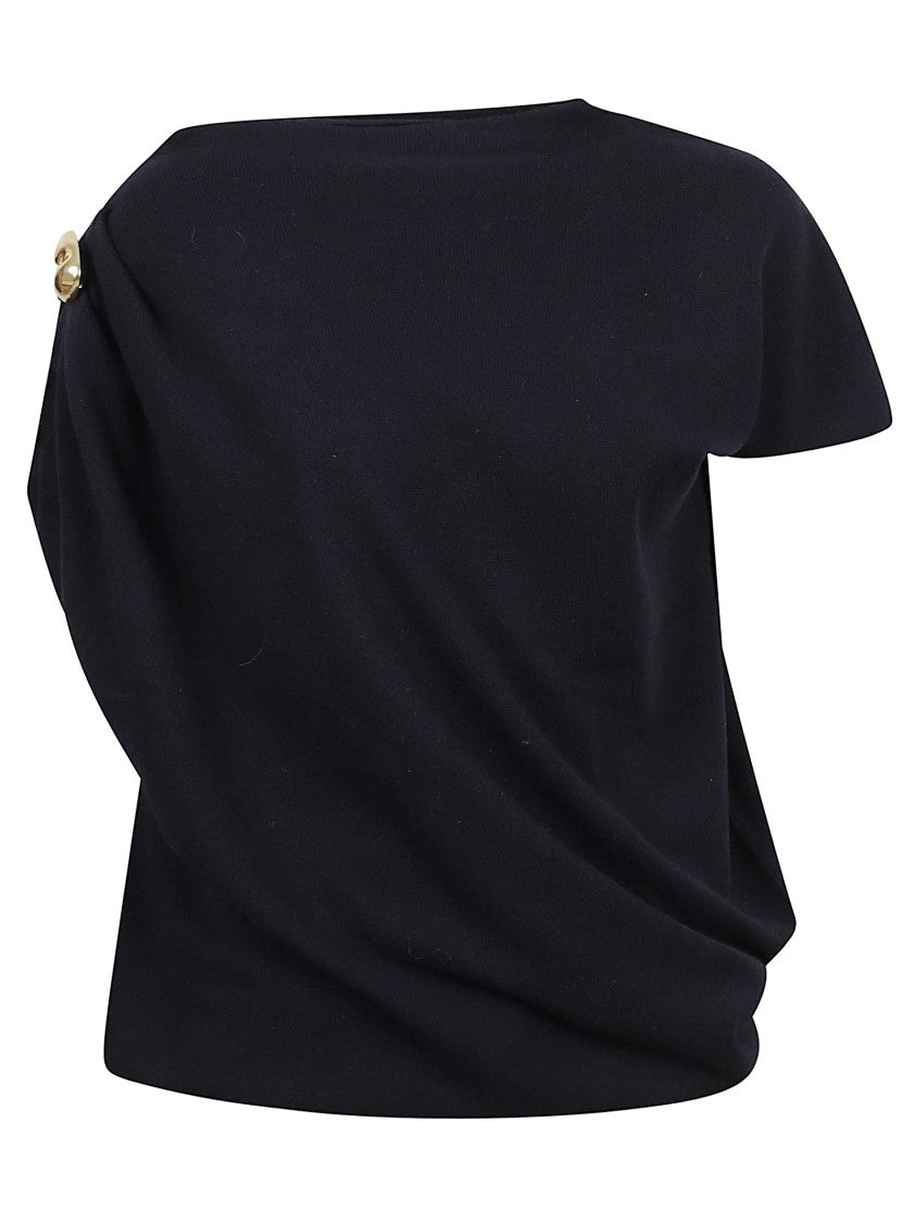 Fabiana Filippi Asymmetrical Navy Blue Knitted Top With Luxurious Texture