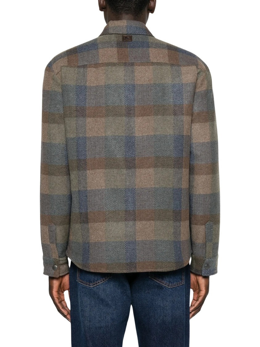 Etro Check Pattern Wool Blend Overshirt With Classic Collar