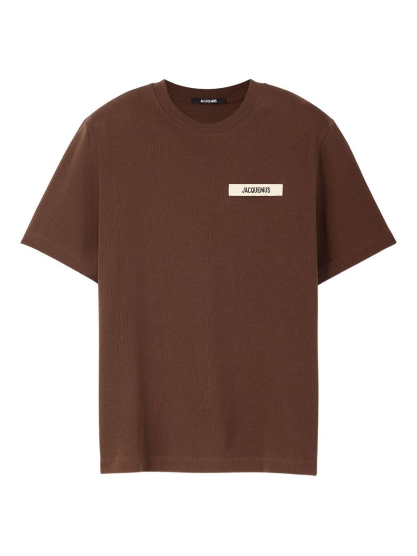 Jacquemus Brown T-Shirt With Logo Patch And Relaxed Fit