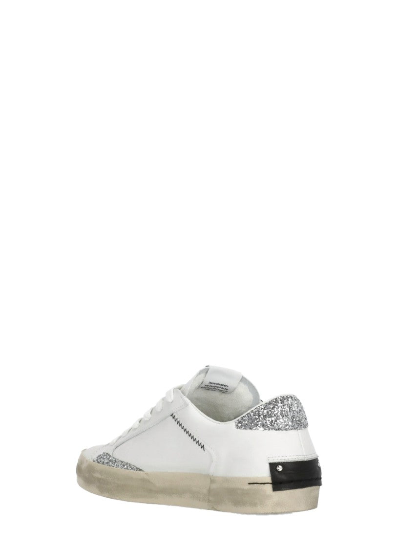 Crime London Leather Sneakers With Glittered Details And Embossed Logo