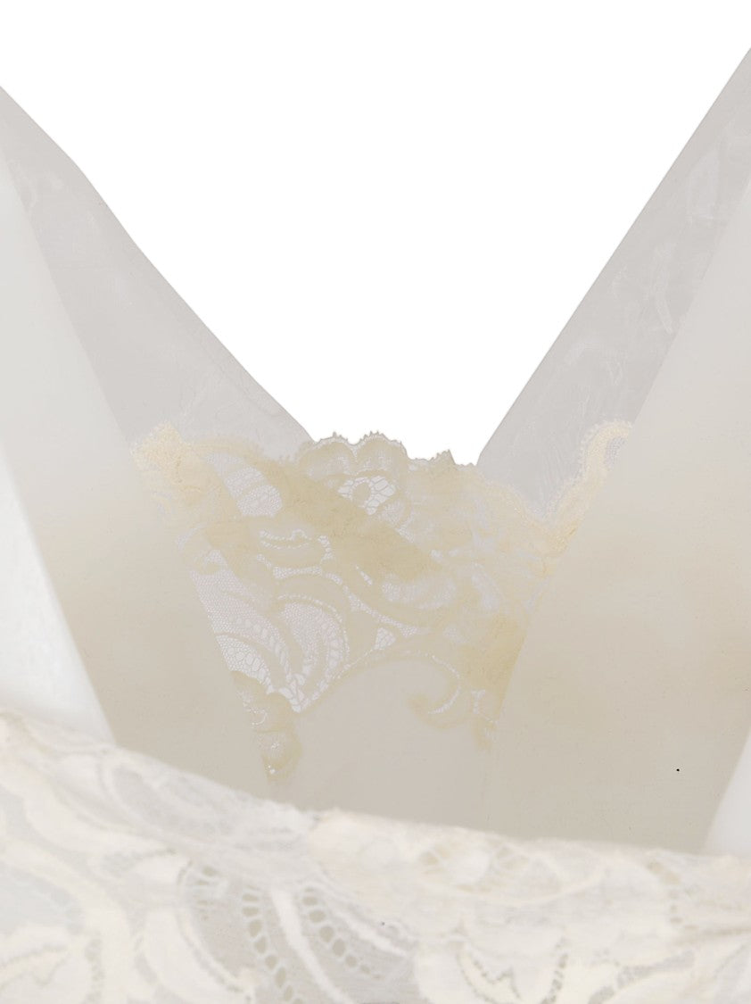 Maison Margiela White Silk Slip Dress With Lace Inserts