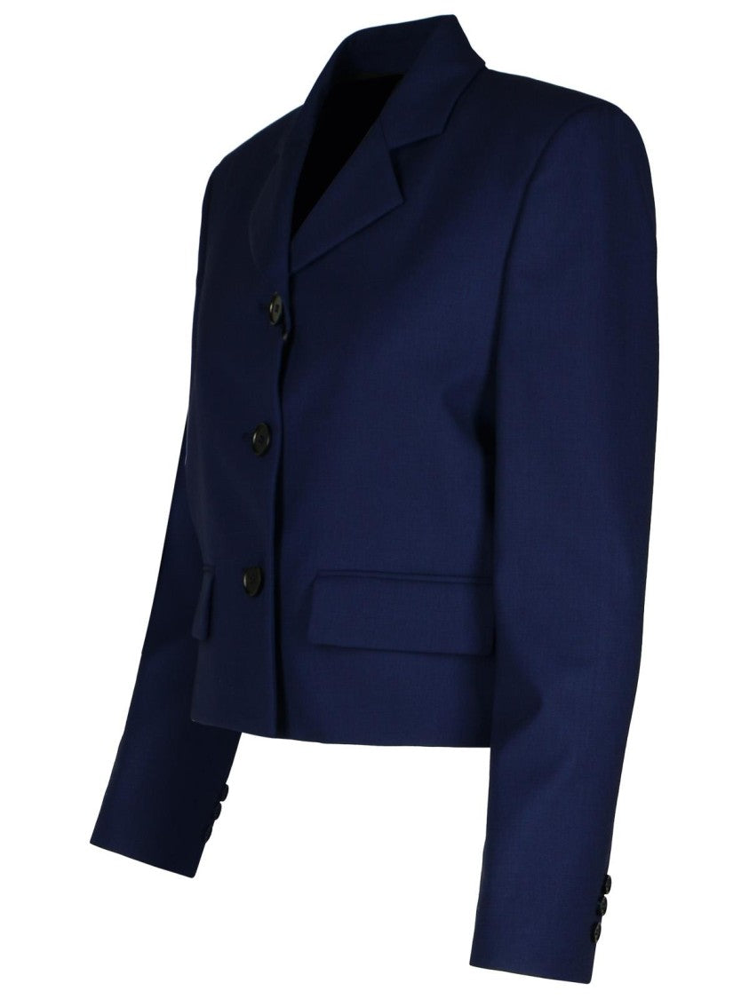 Msgm Navy Virgin Wool Crop Blazer