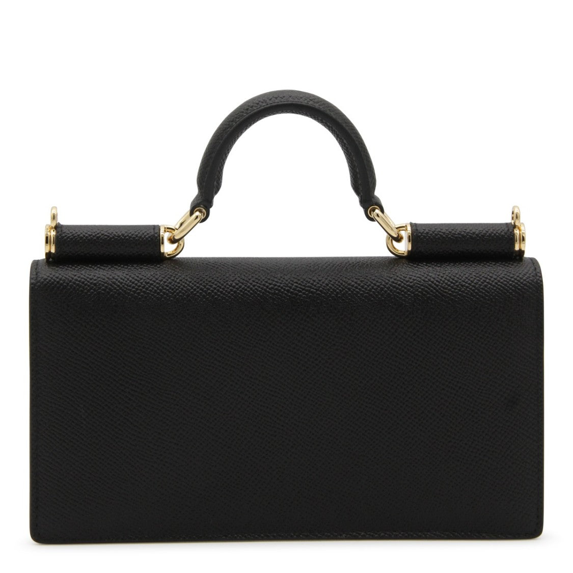 Dolce & Gabbana Textured Black Leather Wallet On Chain With Gold-Tone Hardware