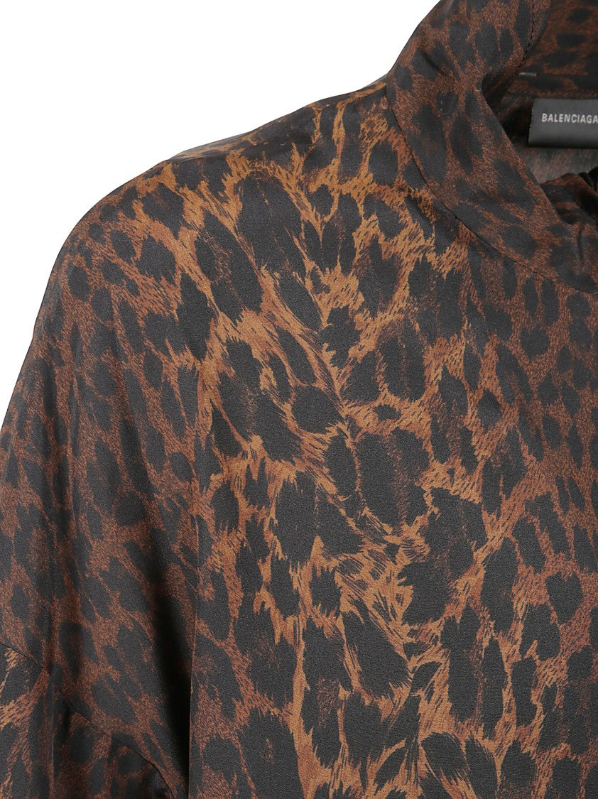 Balenciaga Brown Leopard-Print Silk Crepe De Chine Jacket