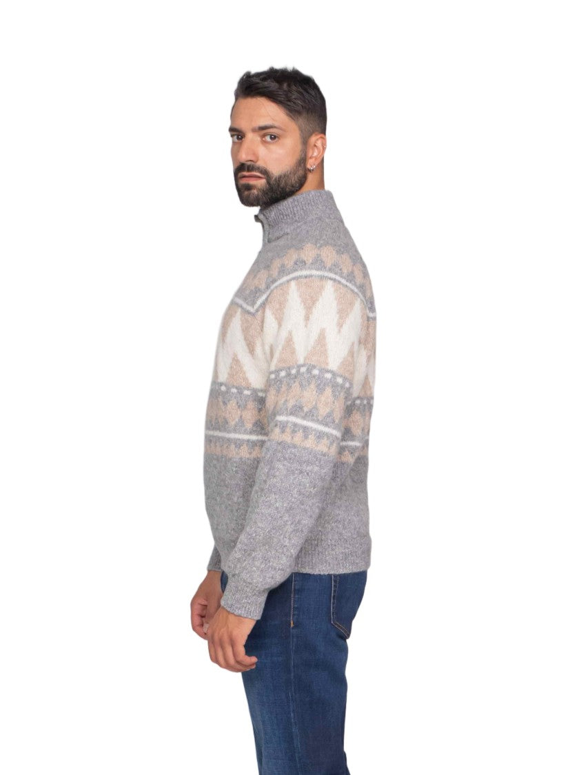 Peserico Geometric Pattern Half-Zip Pullover