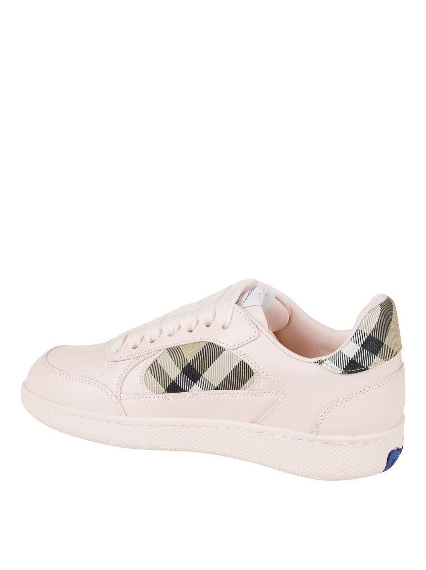Burberry Beige Check Pattern Sneakers With Textured Sole