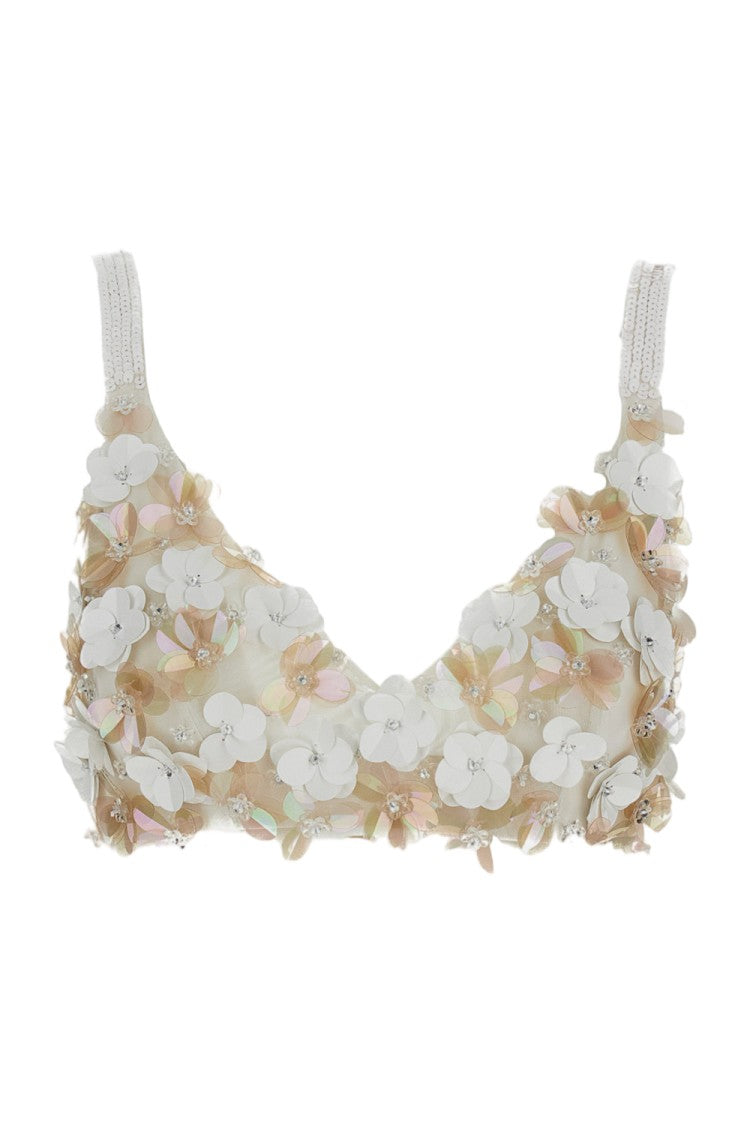 Parosh Floral Sequin Embellished Bandeau Top With Shoulder Straps