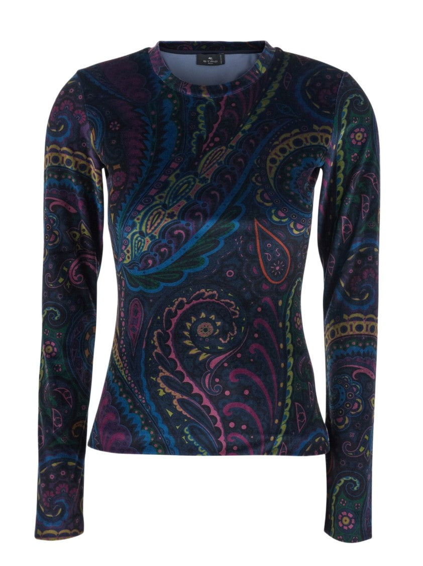 Etro Fitted Velvet T-Shirt With All-Over Paisley Print