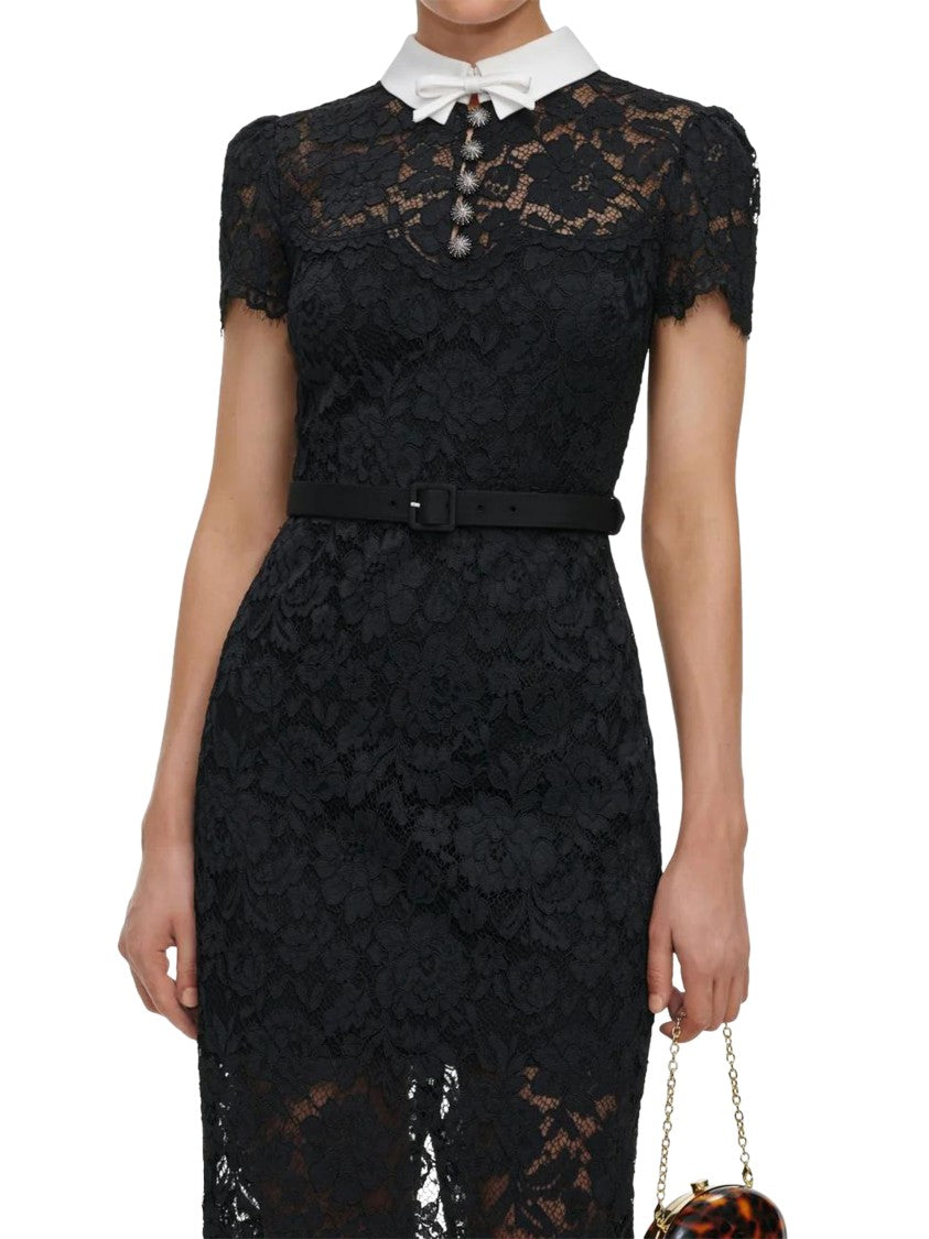 Self-Portrait Intricate Black Lace Midi Dress With Contrast Collar