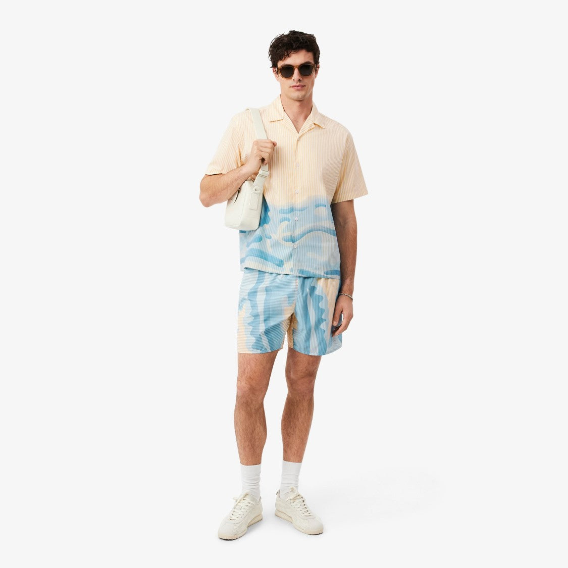 Lacoste Short-Sleeve Camp Collar Shirt With Abstract Waves