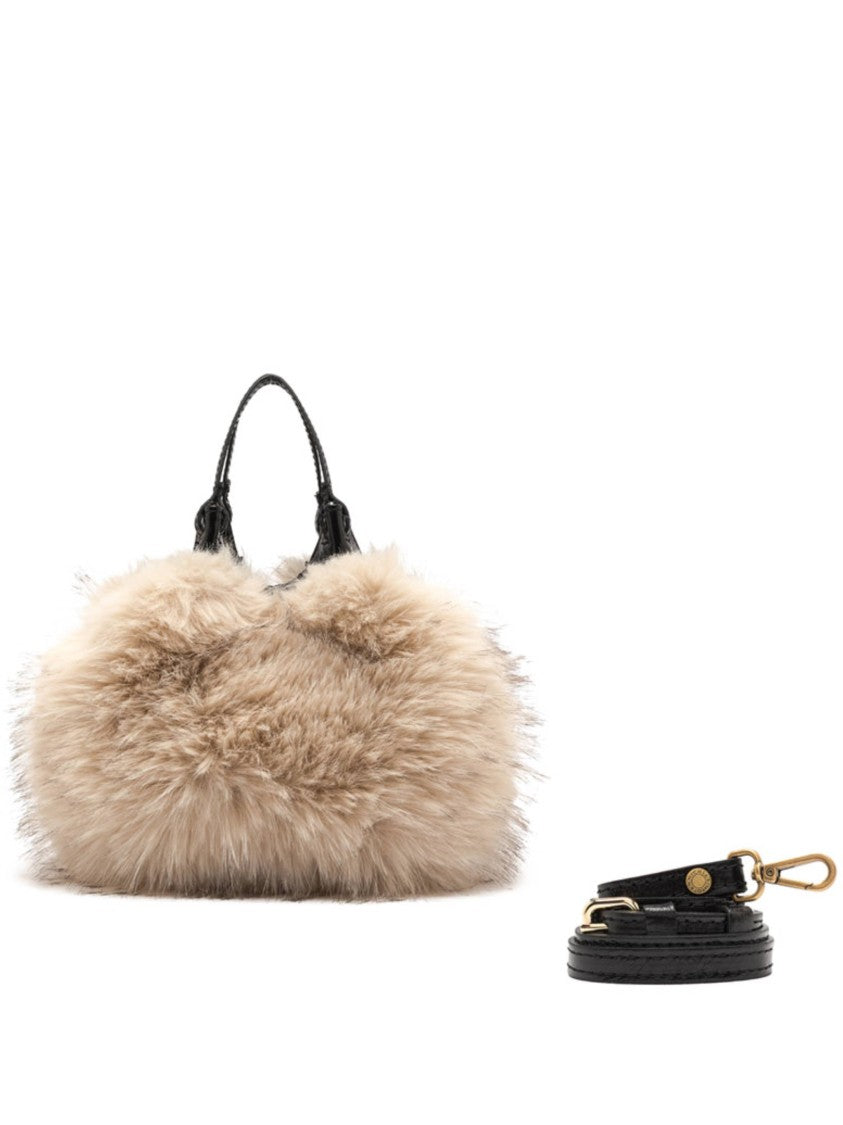 Gianni Chiarini Plush Alabaster Handbag With Black Leather Accents