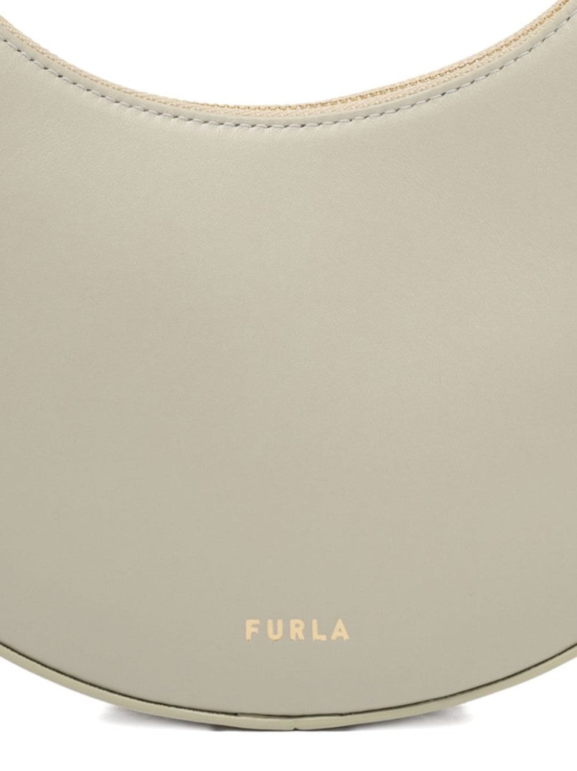Furla Curved Sage Green Leather Bag With Gold-Tone Hardware