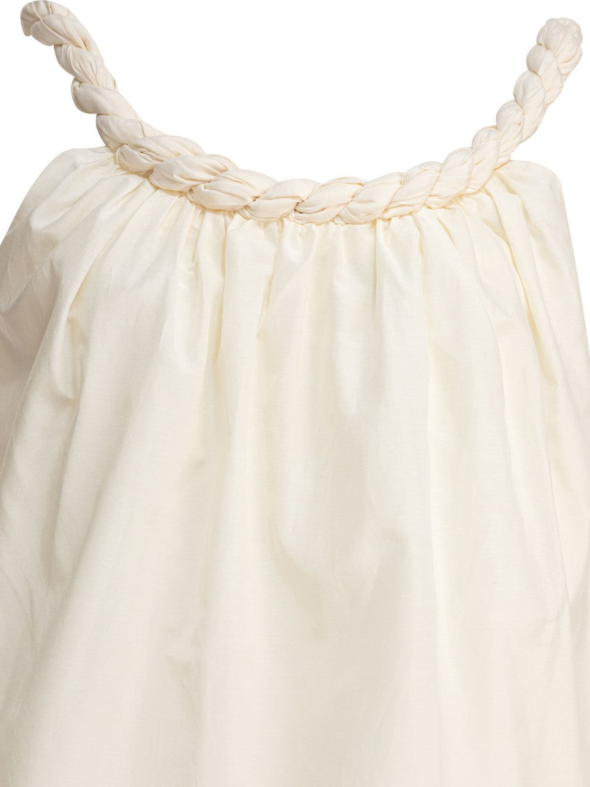 Loulou De Saison Gathered Beige Top With Braided Strap And Flowing Silhouette