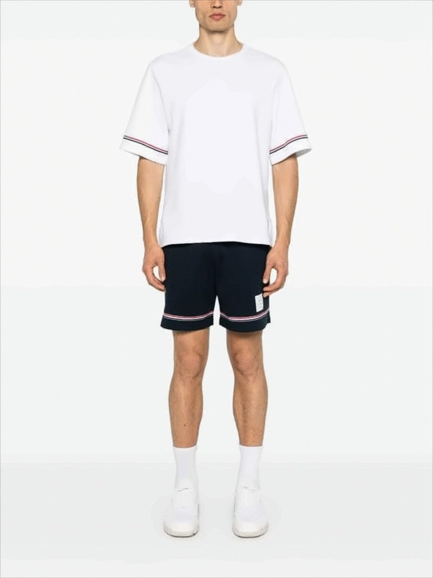 Thom Browne Boxy White Cotton T-Shirt With Striped Accents