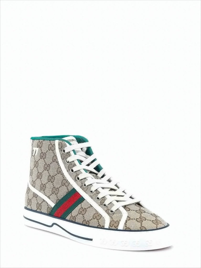 Gucci Beige Canvas High-Top Sneakers With Monogram