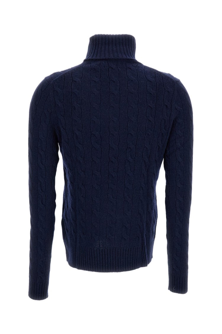 Polo Ralph Lauren Beige Cable-Knit Wool-Cashmere Blend Turtleneck Sweater