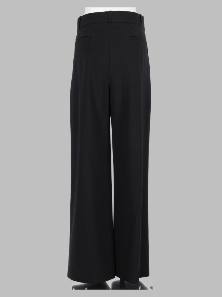 Loulou De Saison Black High-Waisted Pleated Virgin Wool-Blend Wide-Leg Pants