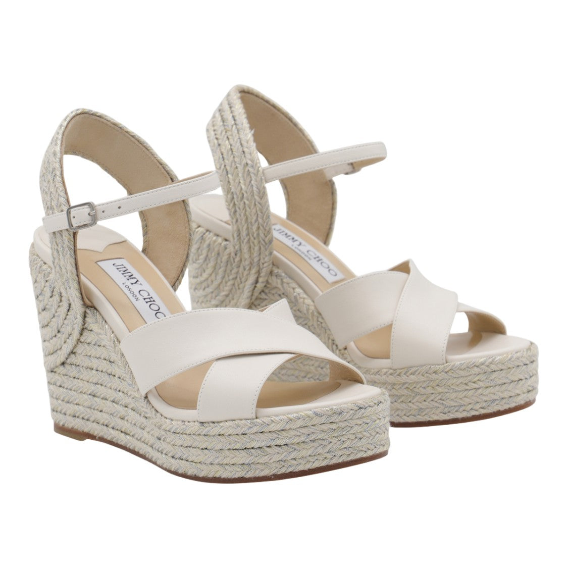 Jimmy Choo White Wedge Sandals With Braided Rope Detail