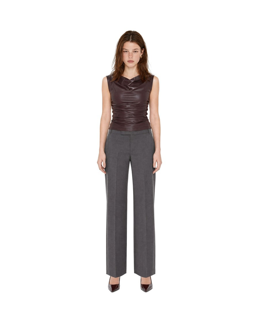 Patrizia Pepe Wood Brown Faux Leather Cowl Neck Top