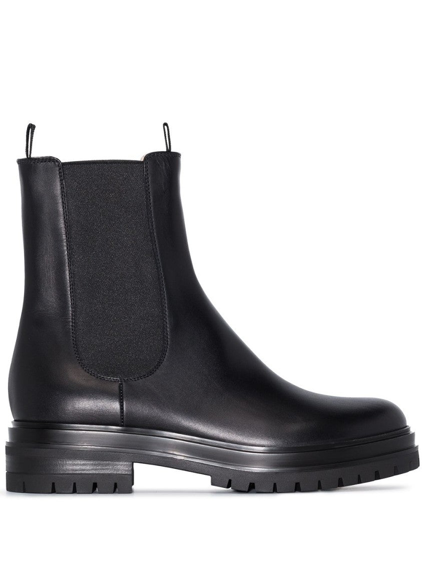 Gianvito Rossi Black Calf Leather Chunky Lug Boots